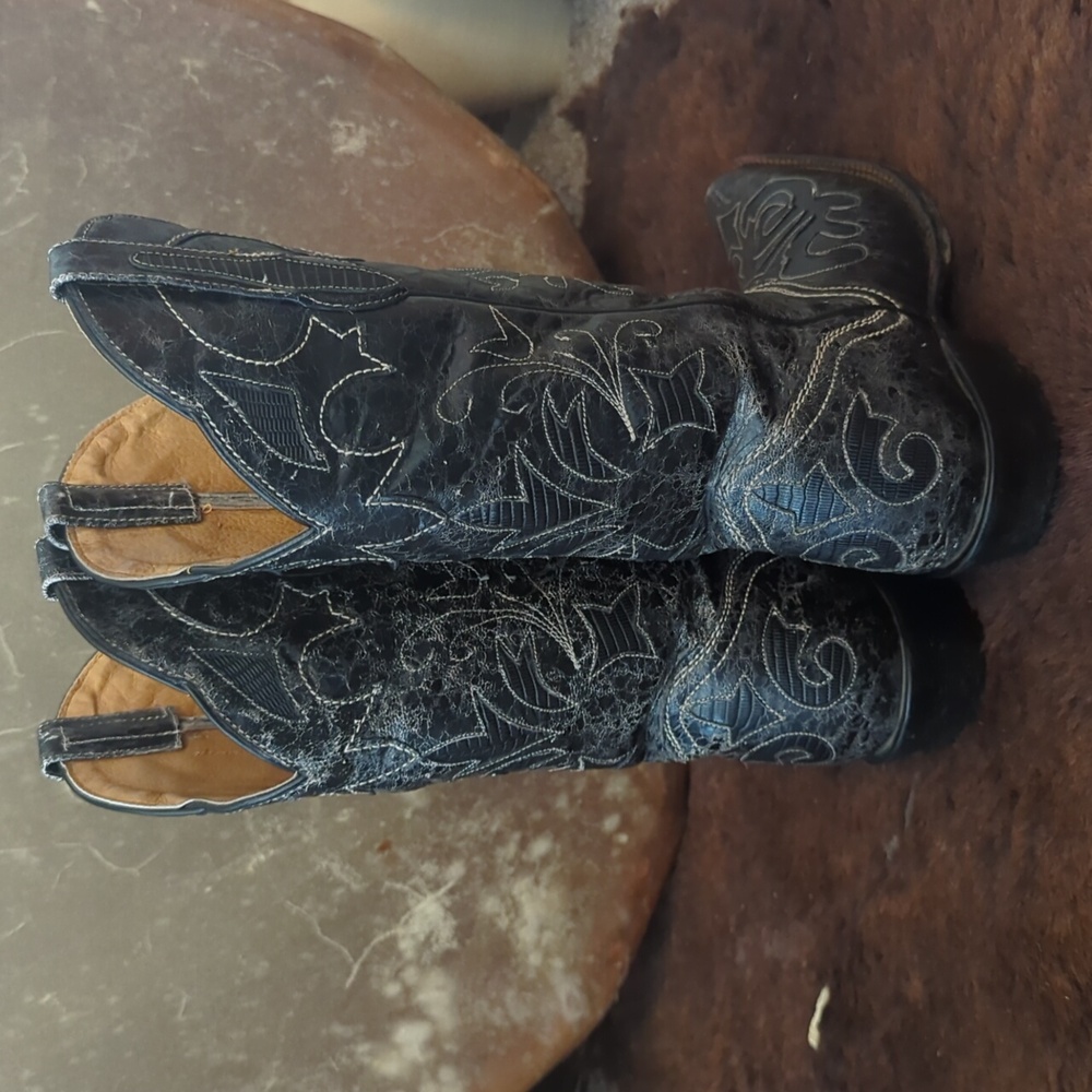 JB DILLON JBW2200 Black goat leather cowgirl boots cutout black lizard inlay 7.5 - Picture 7 of 16